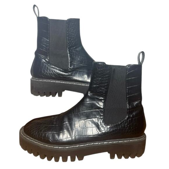 Princess Polly Zinnia Platform Boots Women 7 Black Croc Slip On Chunky Bratz - Picture 1 of 6